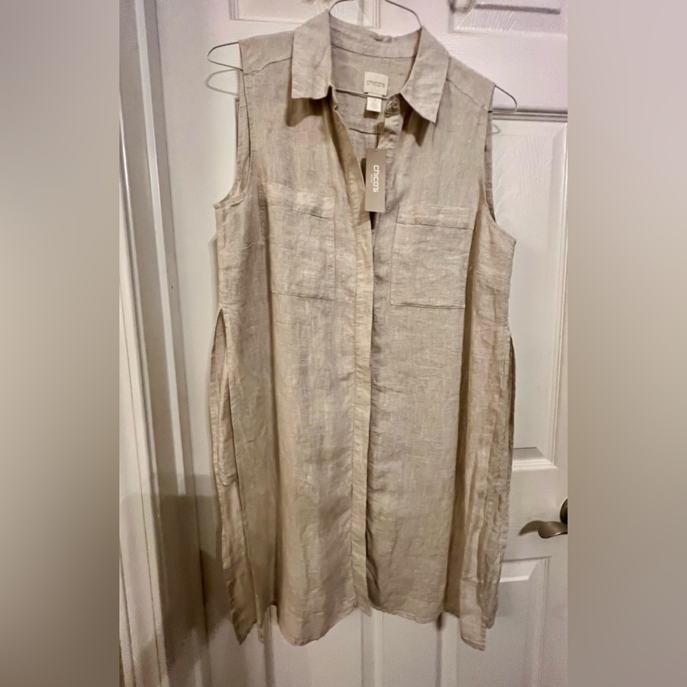Chico’s sleeveless slit side linen tunic sz 1